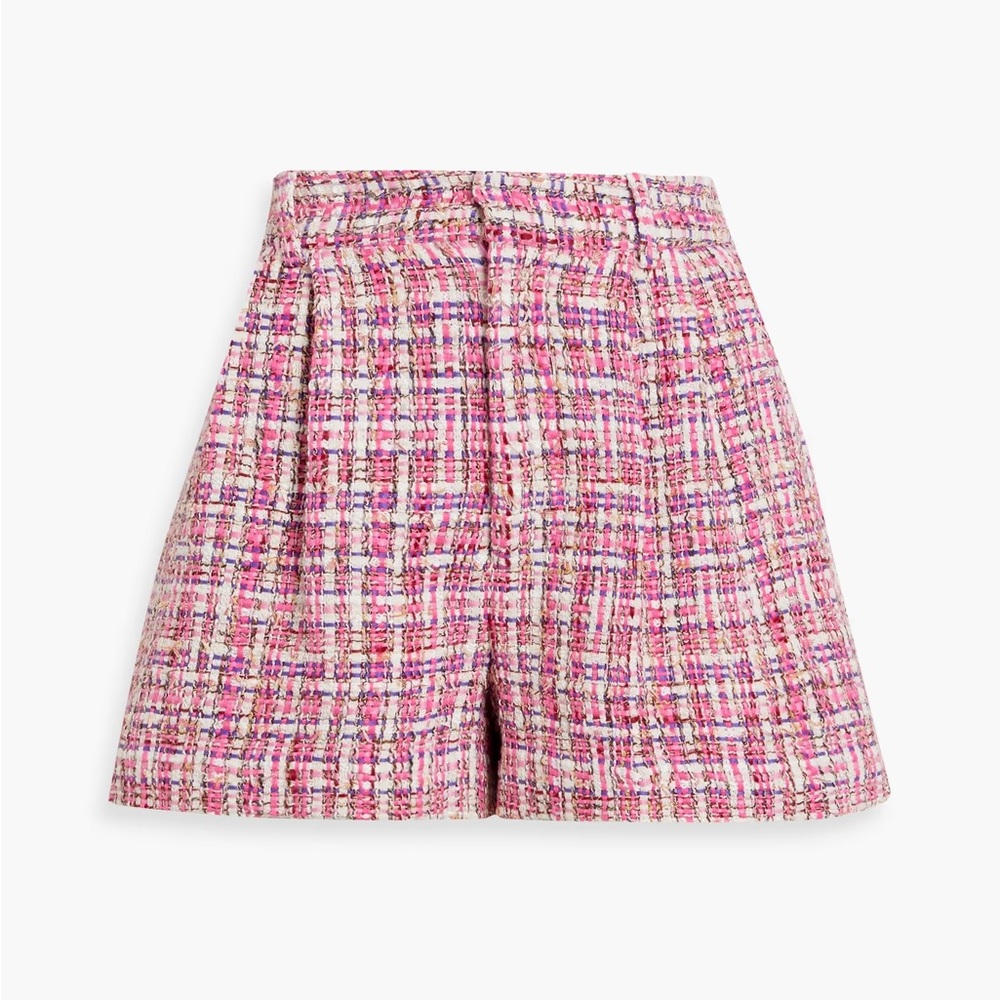 NWT Alice and Olivia by Stacey Bendet Conry Pleated Shorts Pink Tweed Sz 12